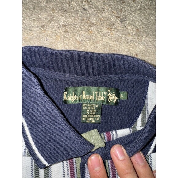 Vintage 90s Knights of the Round Table Striped Polo Shirt Mens Size Large - Picture 3 of 6